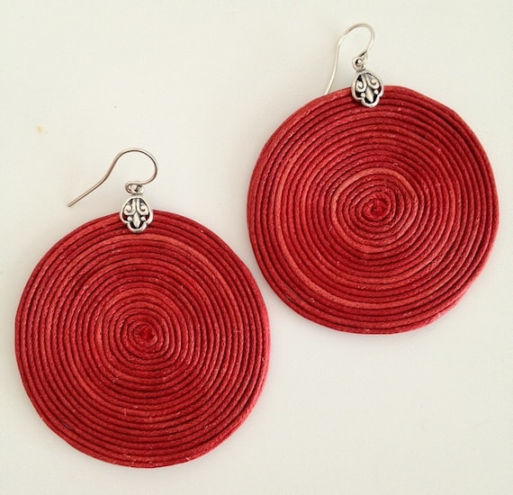 Earrings. Handmade, cord circle earrings. Silver 925 hook.
