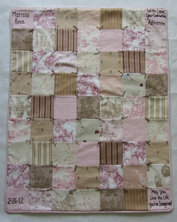 Heirloom Baby Girl Quilt  with Custom Embroidery by Dolce Dreams