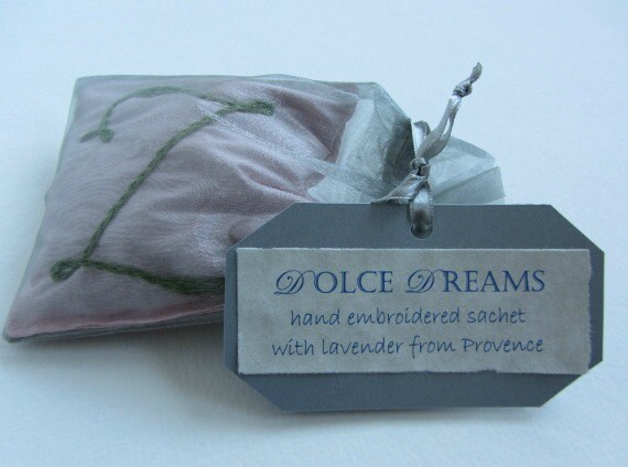 Lavender Sachet with Custom Hand Embroidery by Dolce Dreams