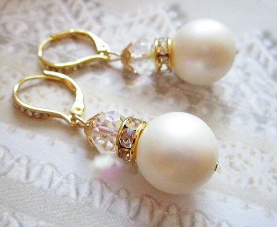 Bridal Earrings, White, Wedding, Swarovski Crystals, Rhinestones