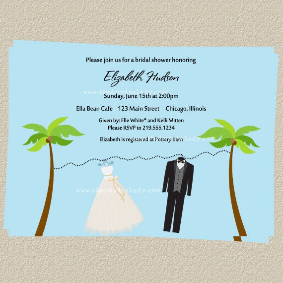 Beach Wedding Shower Invitations Bride Groom Set of 10 Invitations