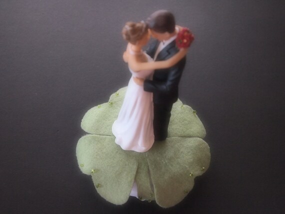 Wedding Cake Topper Green Four Leaf Clover Bride Groom