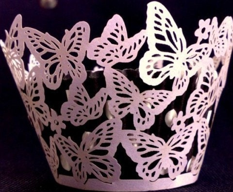 Lace purple butterfly cupcake wrappers cases baking cups 12 pcs
