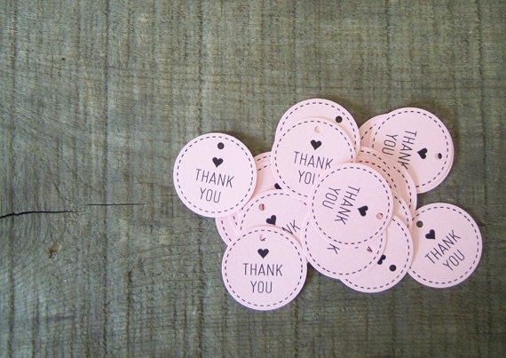 This listing is for 30 round THANK YOU wedding favor tags