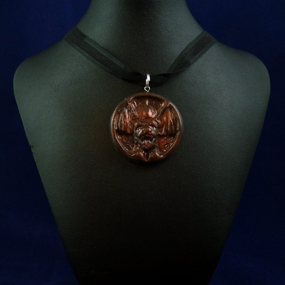 Dark Red 'the Hound' Amulet Necklace - Polymer Clay Jewelry