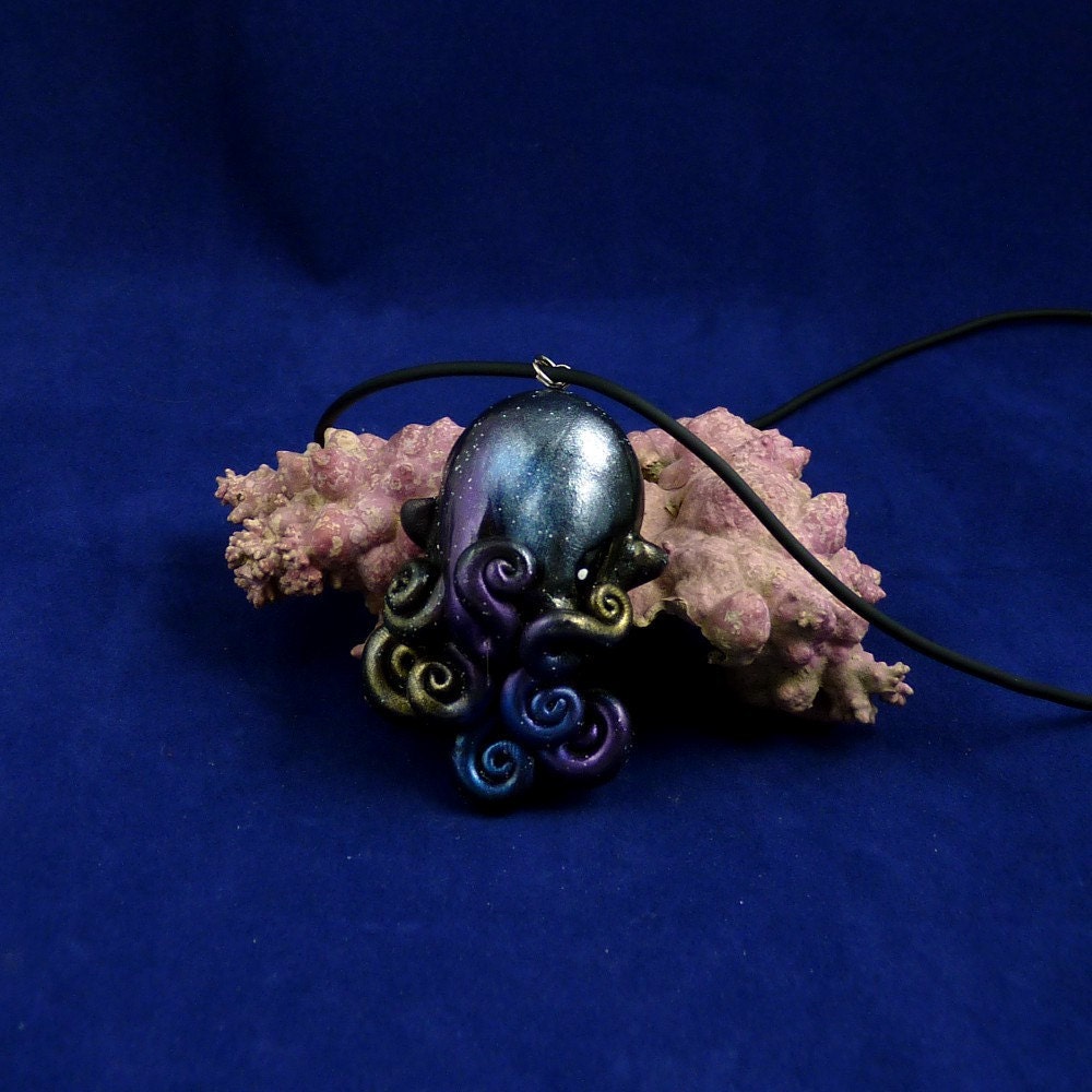 Deep Space Octopus Necklace - Polymer Clay Cephalopod Jewelry