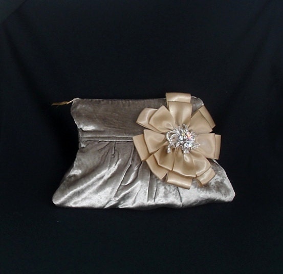 Silver and Gold Wedding Clutch With Vintage Brooch From knappies
