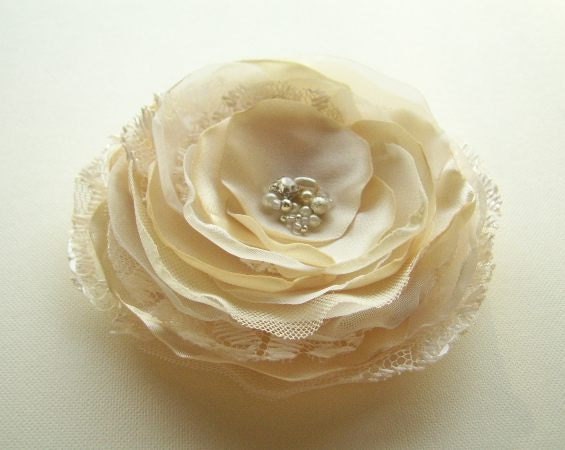 Ivory Champagne Light Peach Bridal Hair Clip Ivory Peach Headpiece Ivory