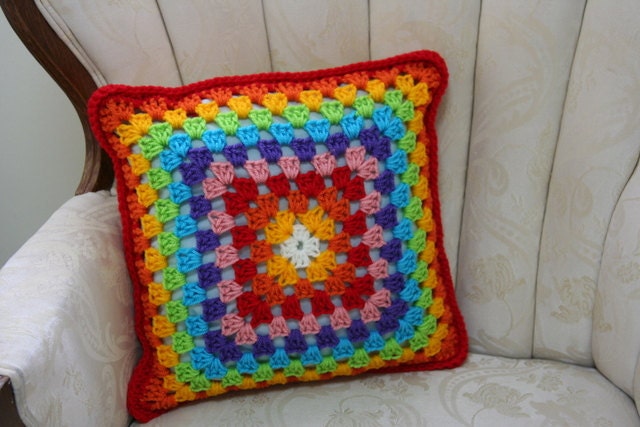 Rainbow colors love crochet pillow