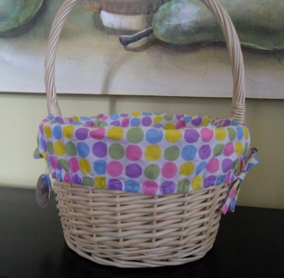 Personalized Easter Basket Large Natural with Pastel Multi-Dot (Girly) Liner