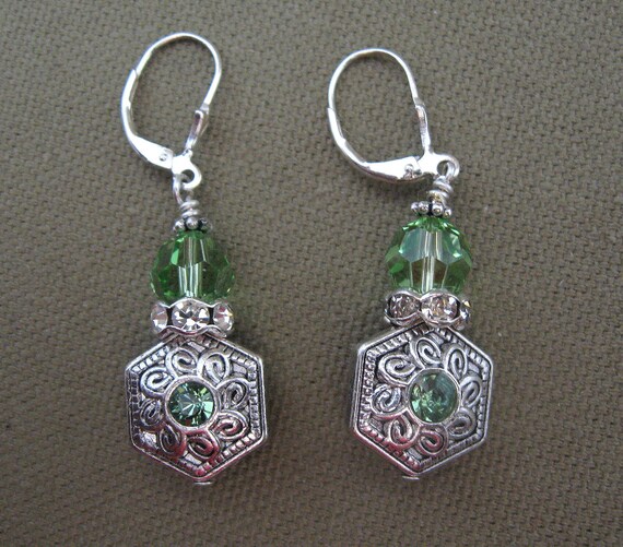Peridot Green Crystal Sterling Silver Earrings