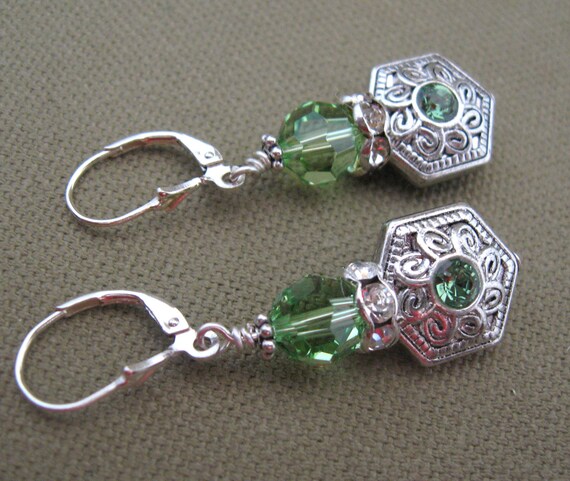 Peridot Green Crystal Sterling Silver Earrings