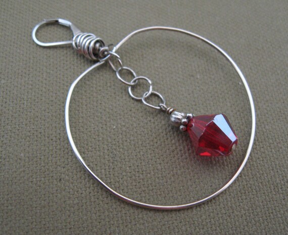 Large Sterling Silver Hoop Earrings Red Crystal