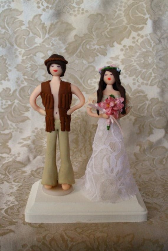 Hippie Bride and Groom Wedding cake topper FREE SHIPPING From CrimsonMuse