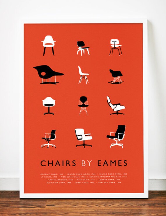 Eames poster art print Mid Century Modern Chair illustration Retro