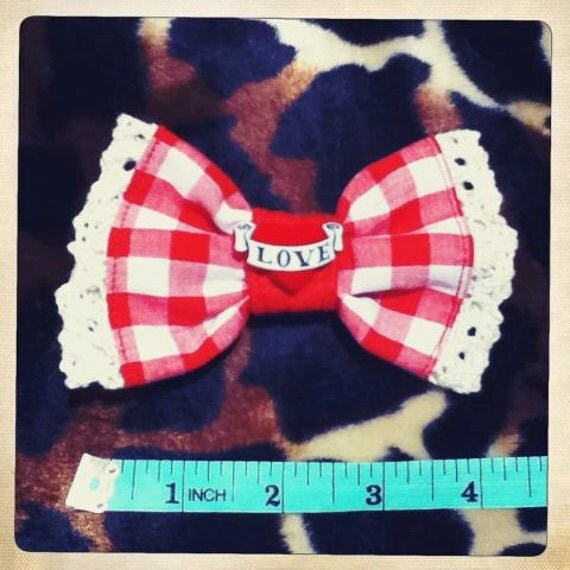 Hair bow clip Gingham Heart Rockabilly tattoo handmade Hair bow clip Gingham Heart Rockabilly tattoo handmade