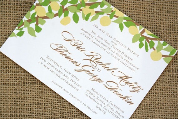 Lemon Tree Yellow and Green Wedding Invitation modern and vintage inspired