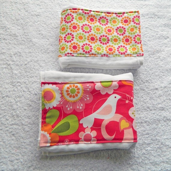 On Sale Burp Cloths  - Pink Birds & Flowers - set of 2