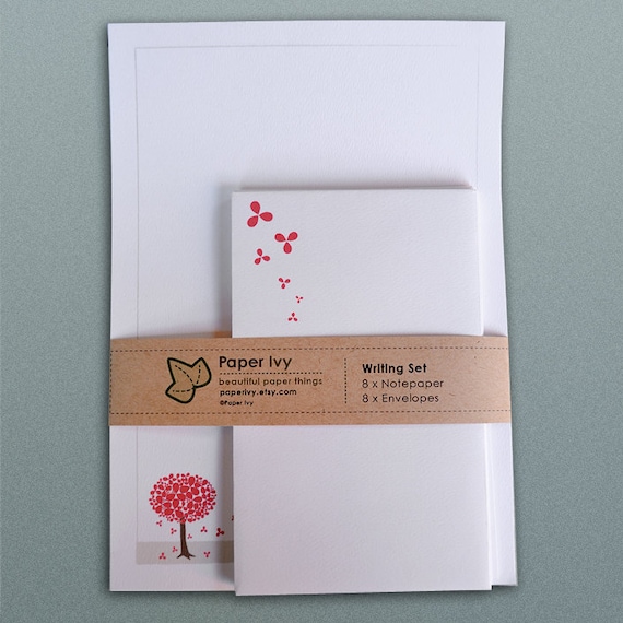 Stationery Writing Set - Red Blossom Tree