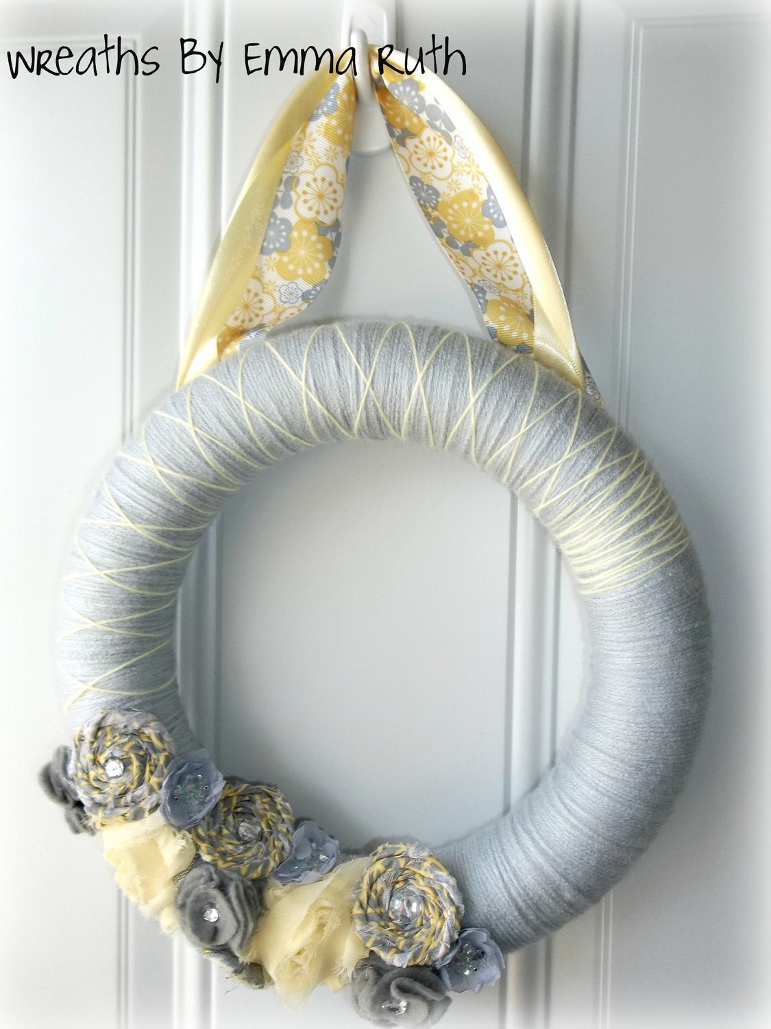 Yellow & Gray Yarn Wreath