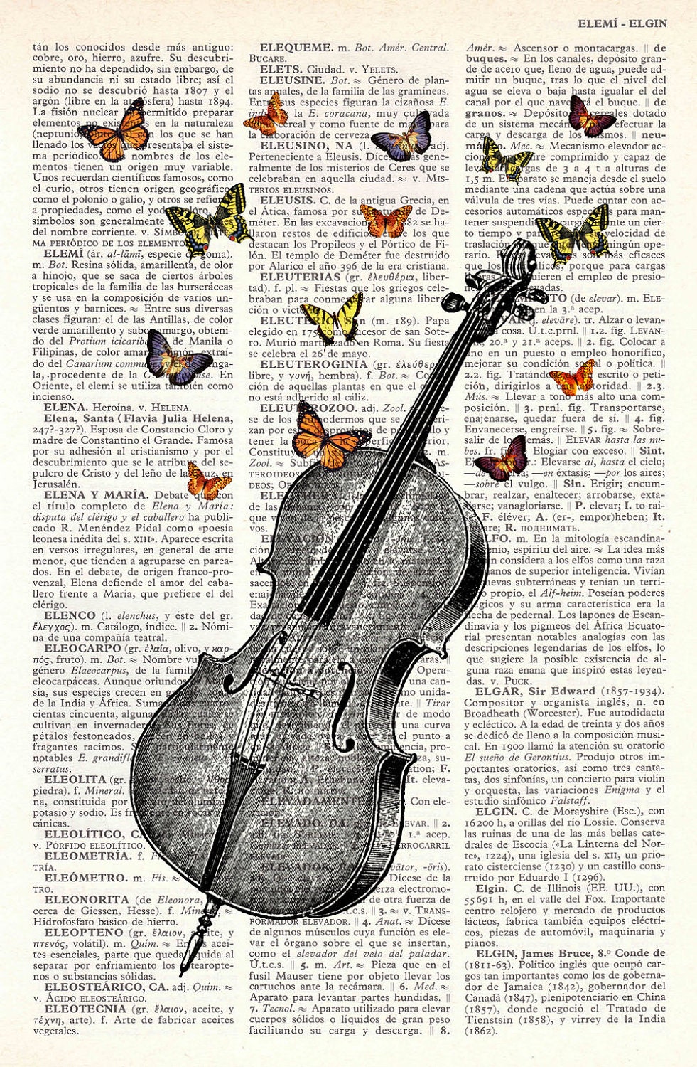 Butterfly collage Vintage Book Print Butterflies over cello collage Print on Vintage Dictionary  art