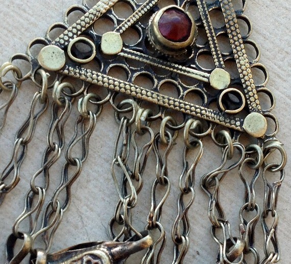 Triangular Tribal Kuchi Pendant: Belly Dancer Costuming, Assemblage Jewelry, Focal