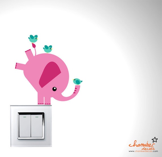 Cute Balancing Pink Elephant & Birds Wall Decal