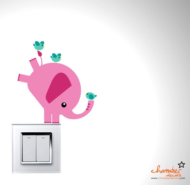 Cute Balancing Pink Elephant & Birds Wall Decal