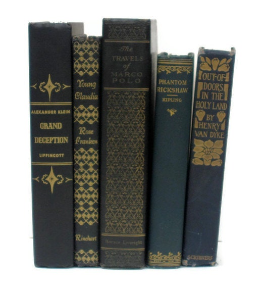 Black Dark Blue with Gold Lettering Collection Vintage Books by Color 
