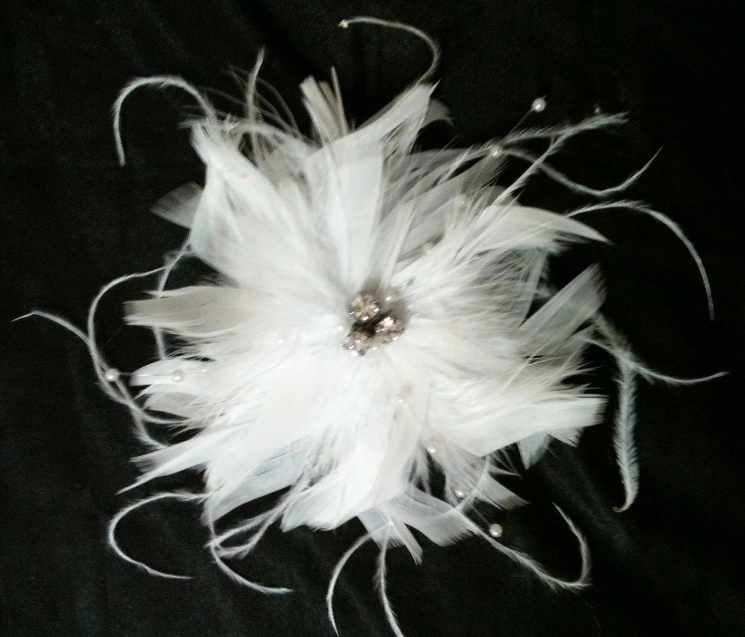 CUSTOM COLORS White Black Ivory Feather Bridal Fascinator Clip Wedding 