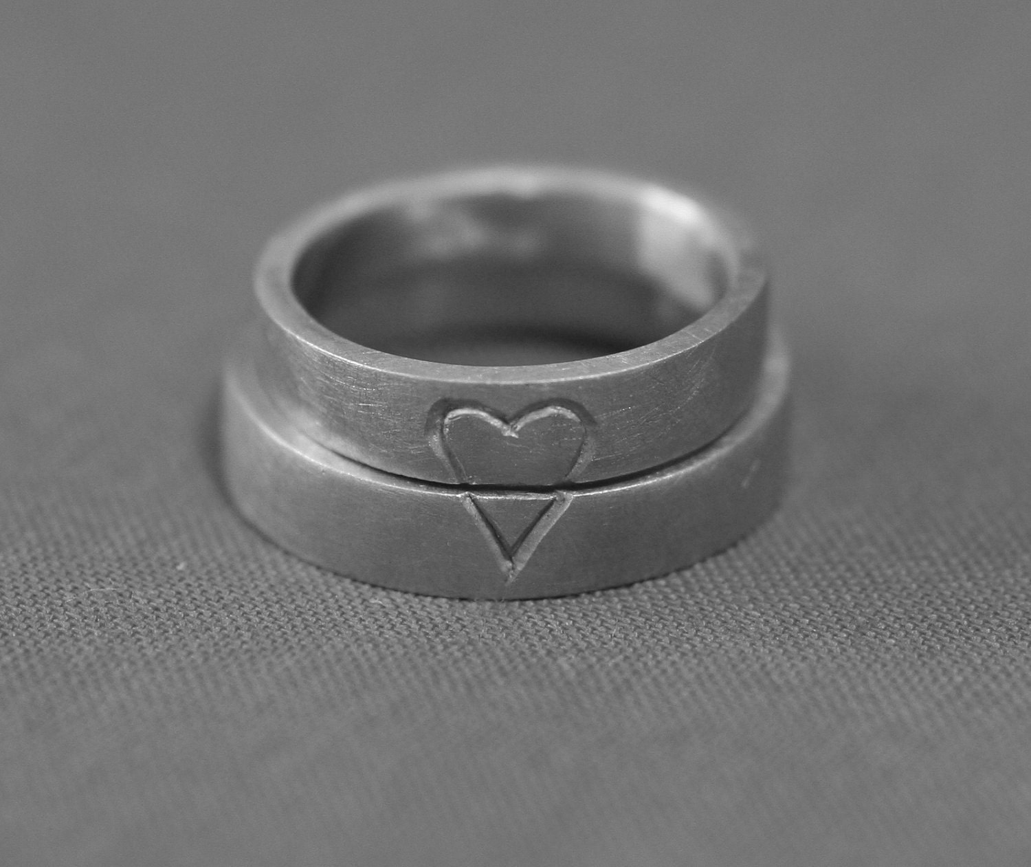 Sterling Silver Carved Heart Wedding Ring Set From kitburkesmith