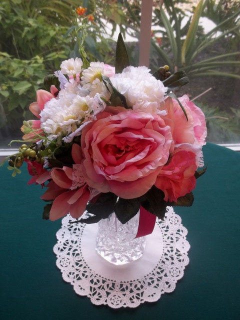 Wedding bridal bridesmaids silk bouquets pinkroses white carnations flower 