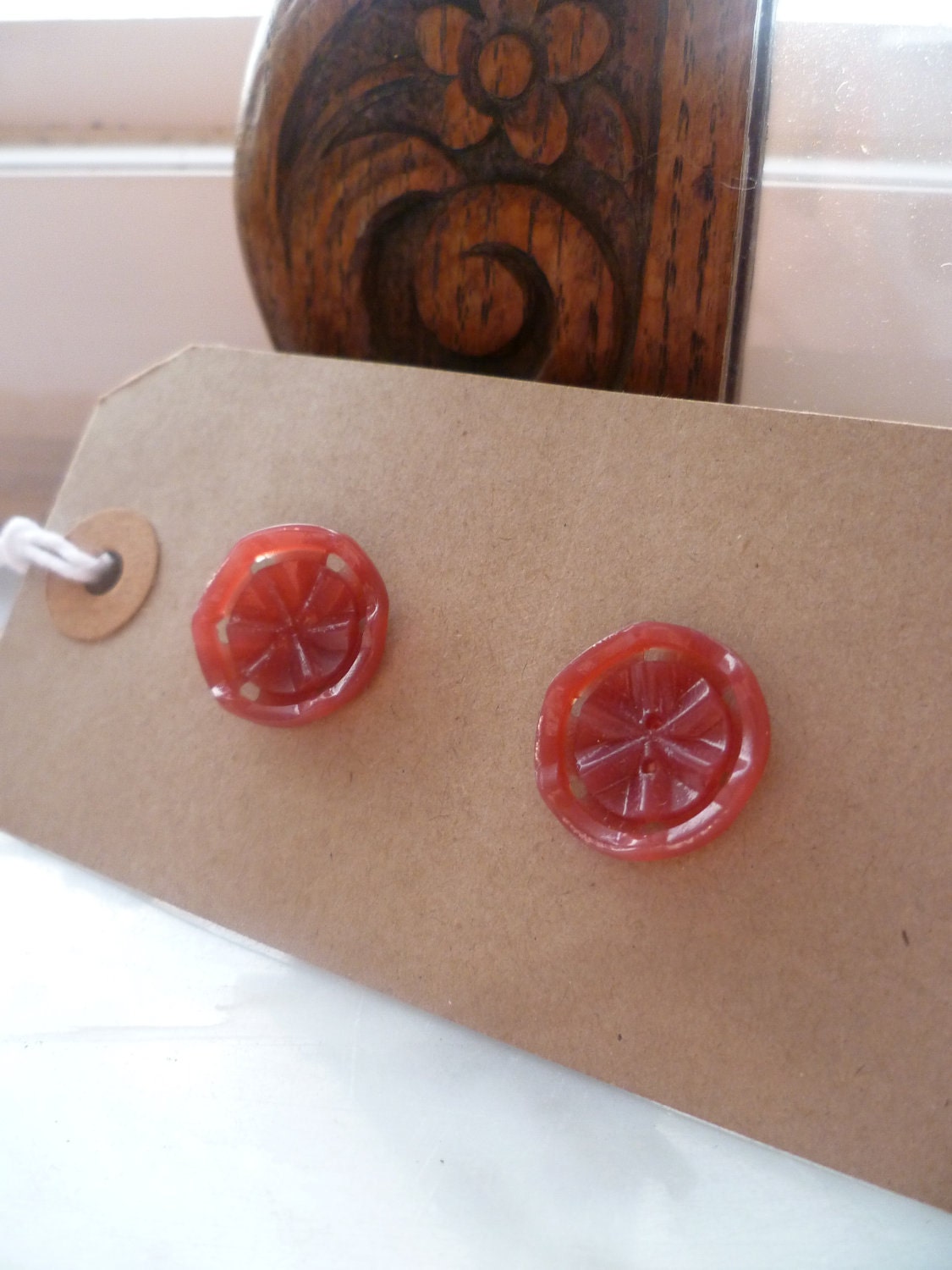 Vintage Deep Raspberry Button Earrings
