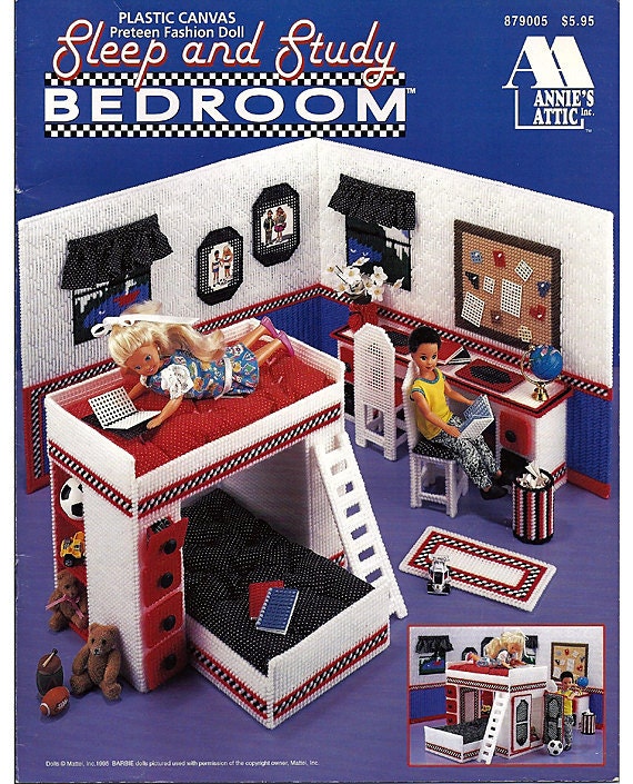 Sleep and Study Bedroom Plastic Canvas Preteen Fashion Doll Pattern Annies