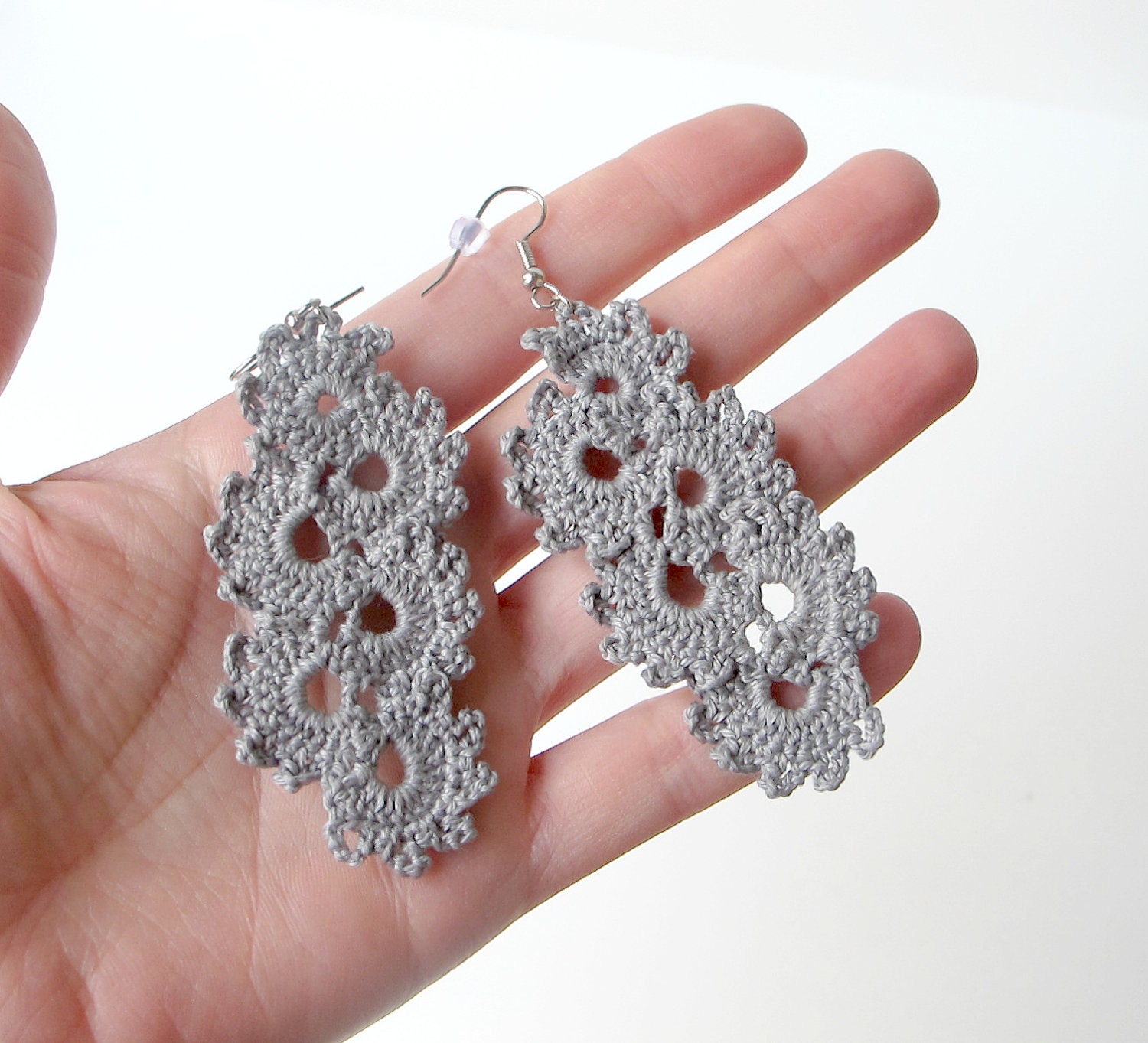 Gray Crocheted Earrings - Crescent Moon