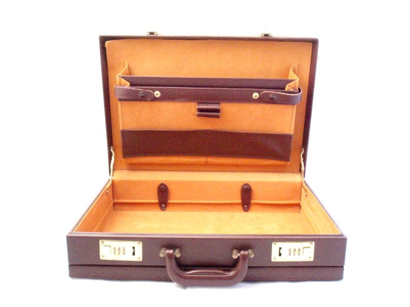 Vintage, Burgundy Leather Briefcase/Attache Case with Combination Lock circa 1980's