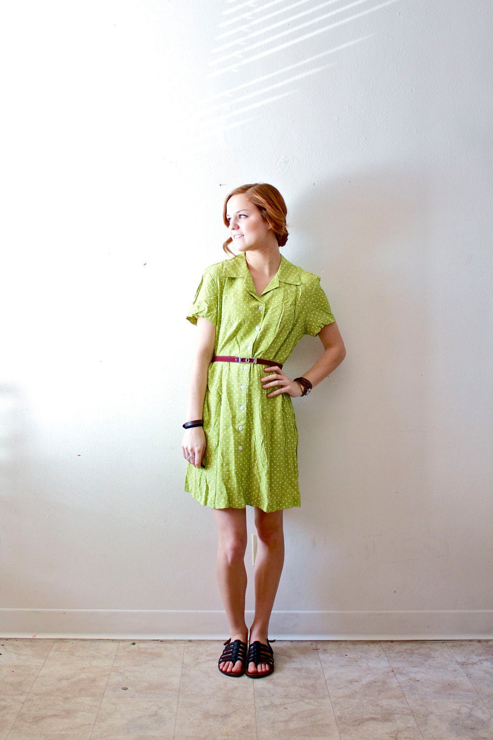 Vintage green polkadot dress