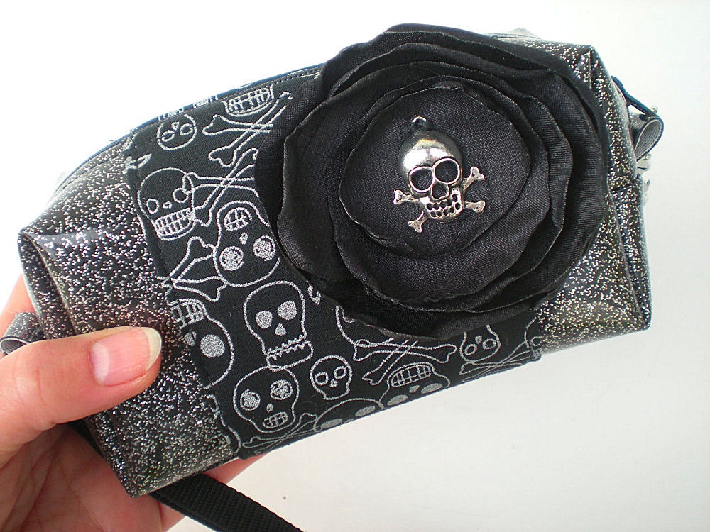 Black Skull Purse Gothic Handbag Rockabilly Clutch Goth Wedding