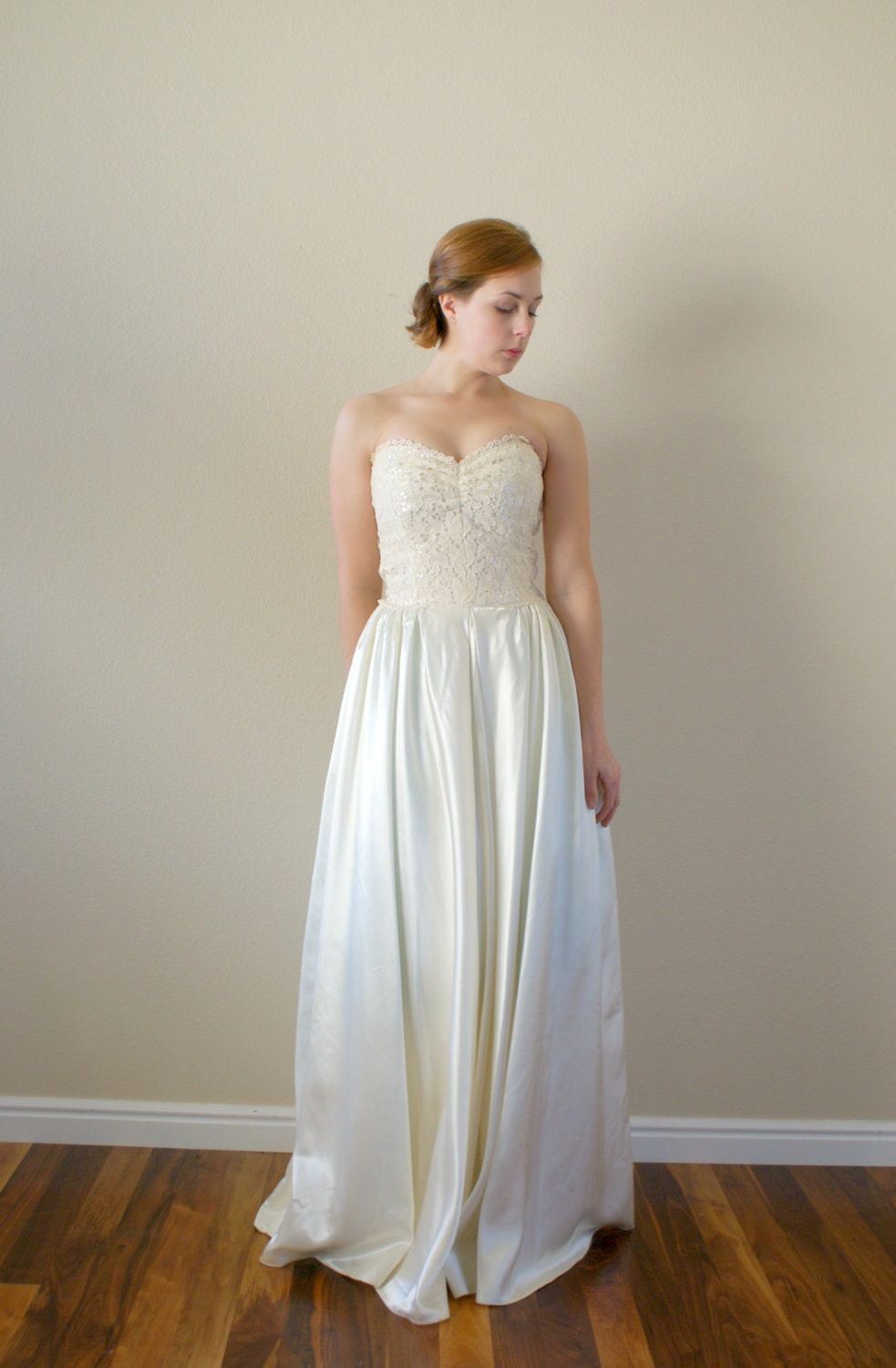 1940s Wedding Dress Vintage 1940s Ivory Silk Satin Strapless Wedding 