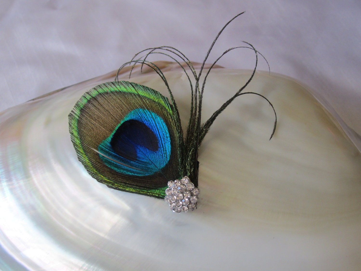 Set of 3 Bridesmaid peacock feather hair fascinator, barrette, hair clip
