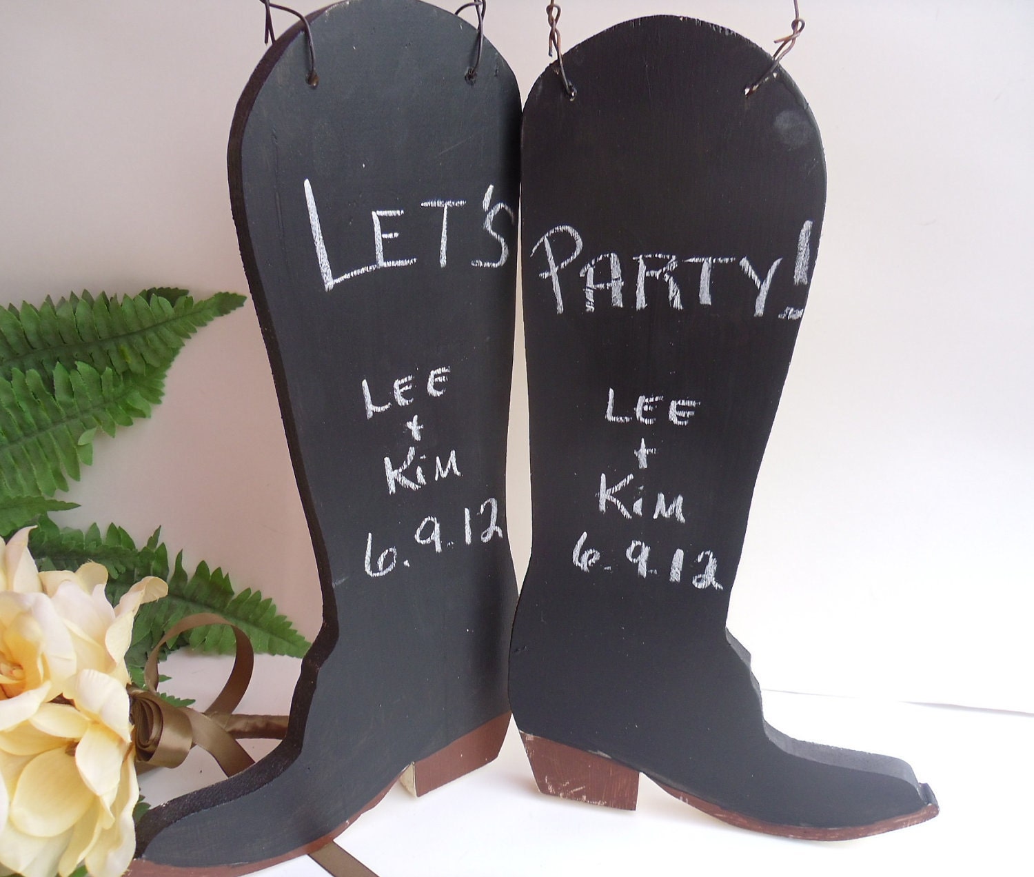 Rustic Wedding Chalkboard and Cowgirl Boots for Chair Signs or Photo Prop