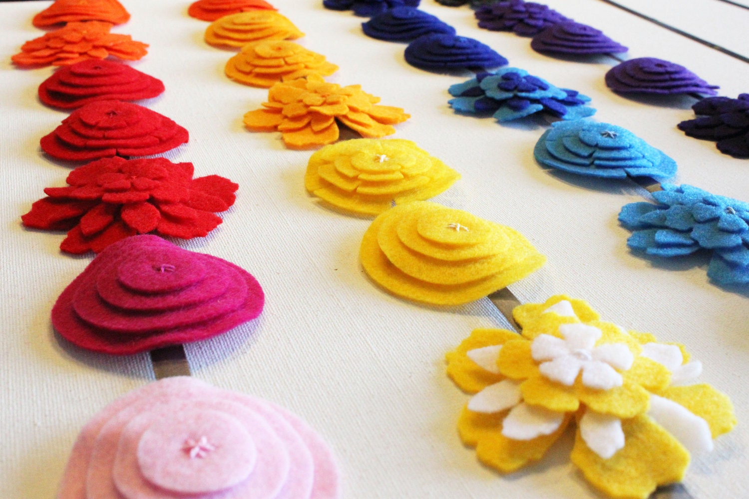 Felt Flower Hair Clip Accessory YOU CHOOSE soft pink, hot pink, red, orange, tangerine, yellow, light blue, blue, light purple, purple, gray