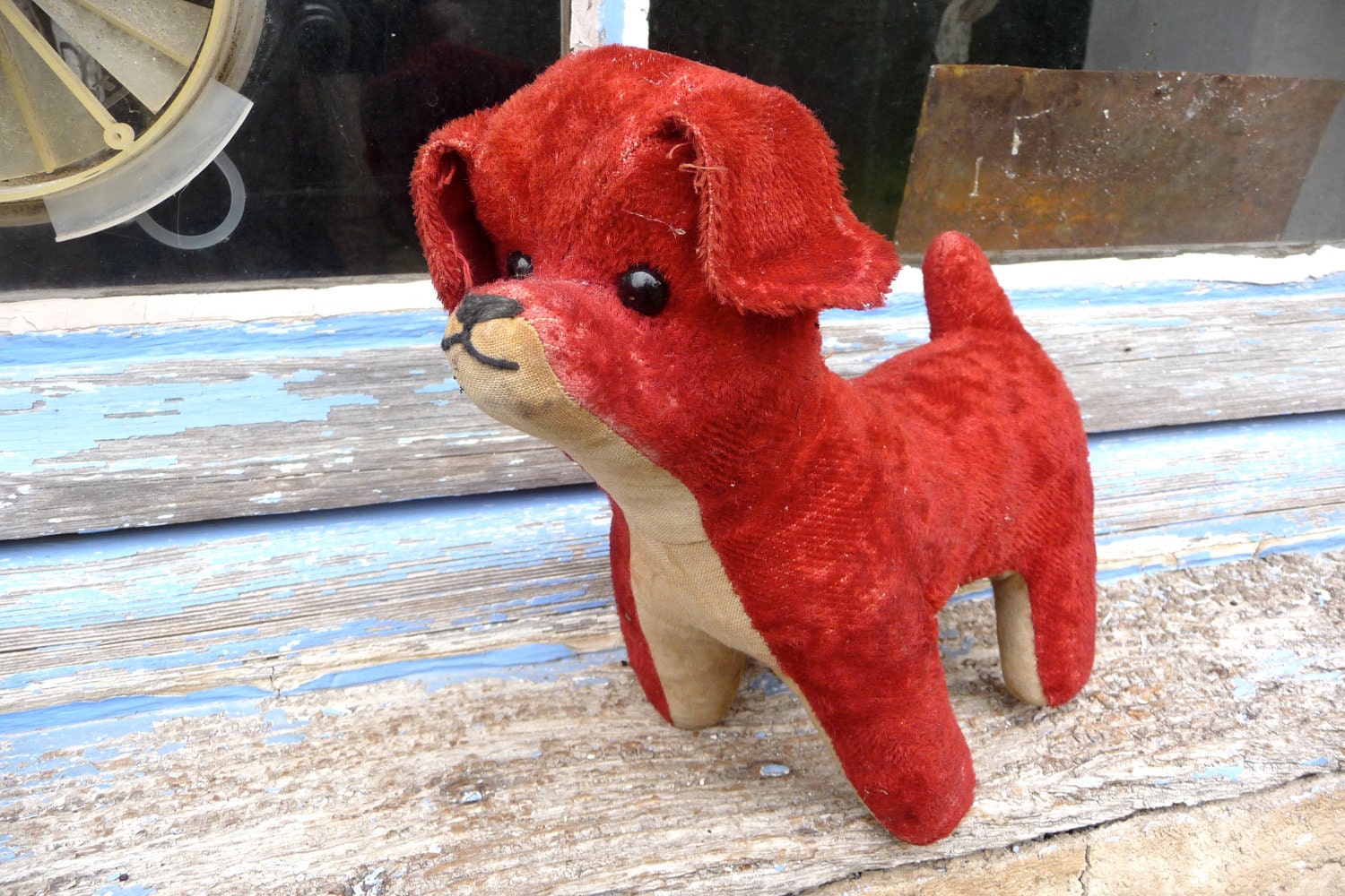 French red dog vintage plush toy