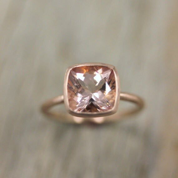Morganite Ring in 14k Rose Gold Ring, Cushion Cut  and Highly Polished