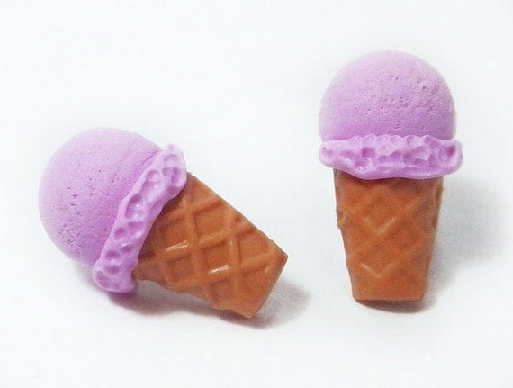 Cute fimo pink ice cream studded earrings all handmade From MaChatNoir