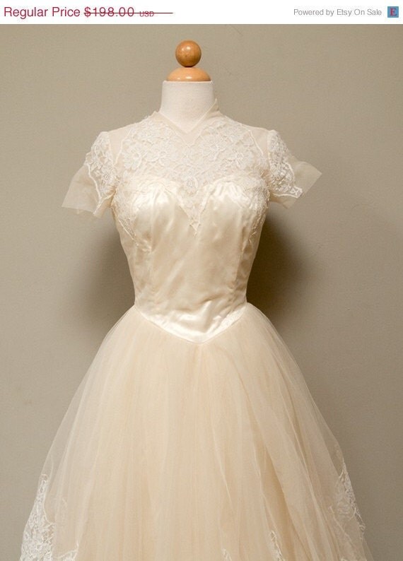 Vintage 50s Ivory Couture Cupcake Princess Wedding Gown by Cahill Ltd