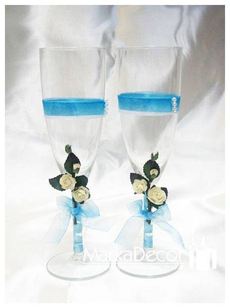 Exclusive wedding glasses with handmade decorations 1 Pair 