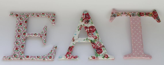 EAT letters. Decoupage with Cath Kidston paper. Shabby chic.