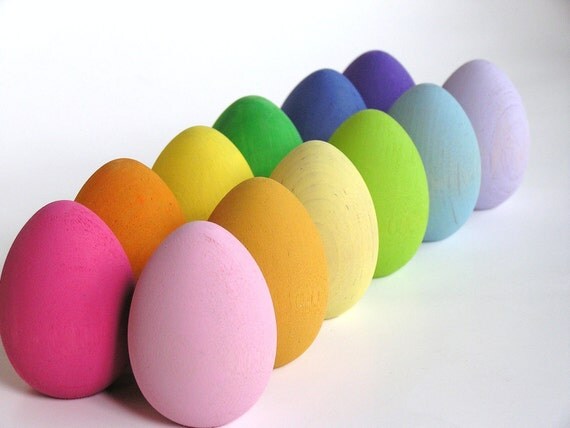 Rainbow Wood Toy- Waldorf Inspired- Spring has Sprung Dozen Egg- Easter- Nature Table-Play Kitchen Toy