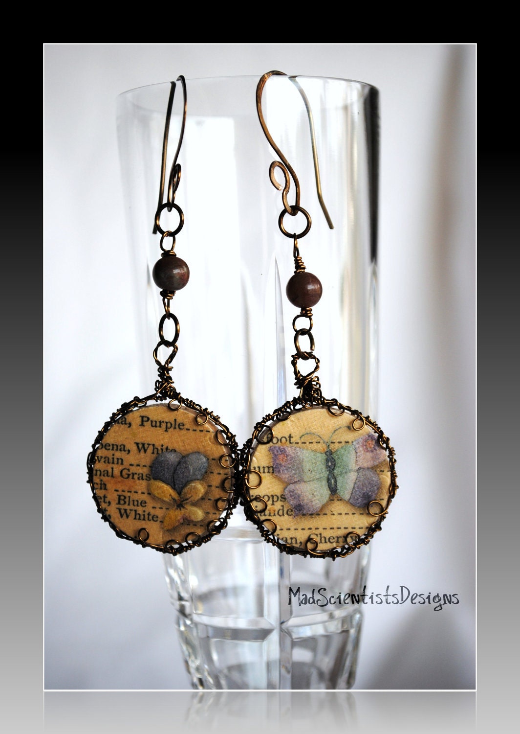 Butterflies and Flowers Earrings 001 Neo Victorian Nature Inspired by MadScientistsDesigns